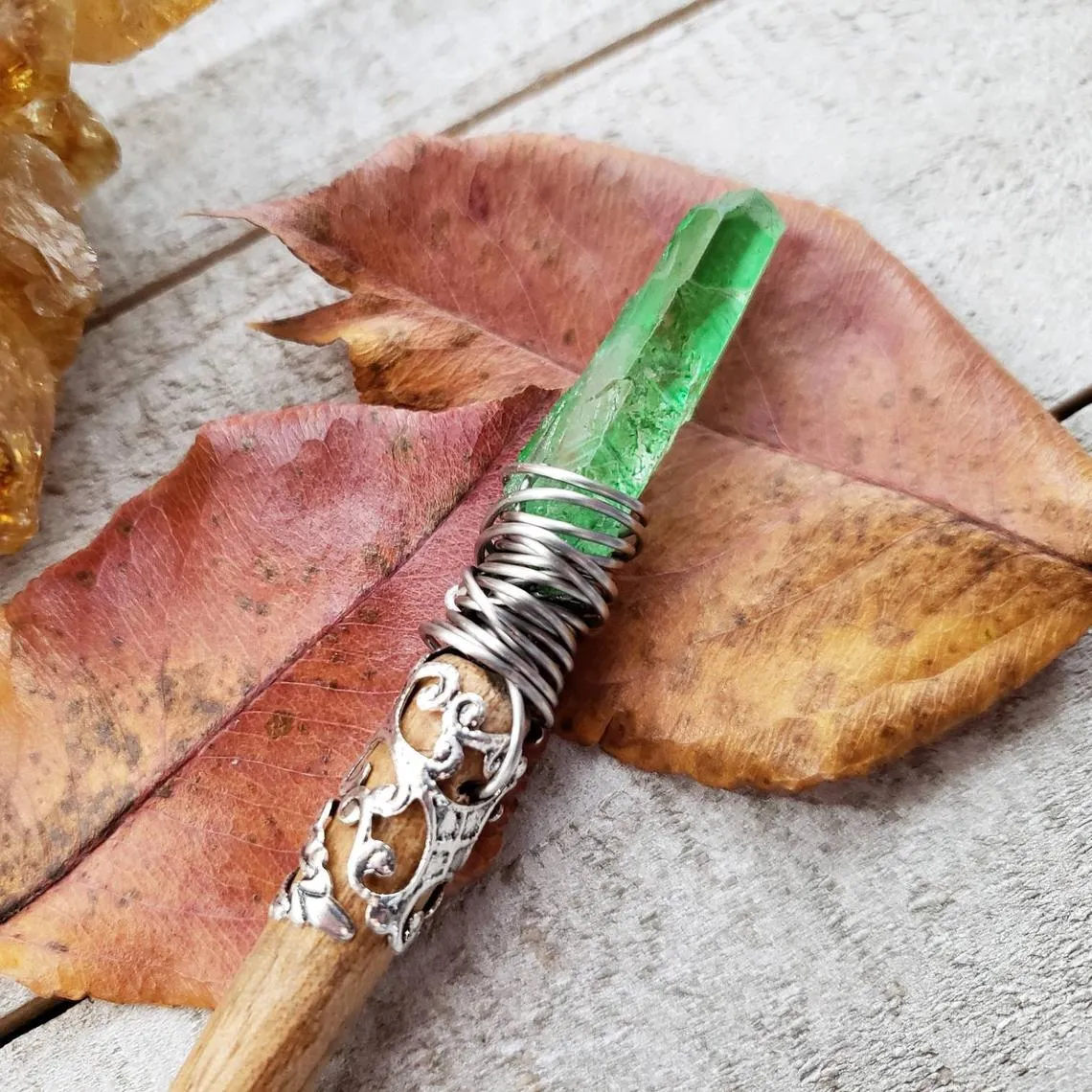 Earth Witch Quartz crystal wand hair stick