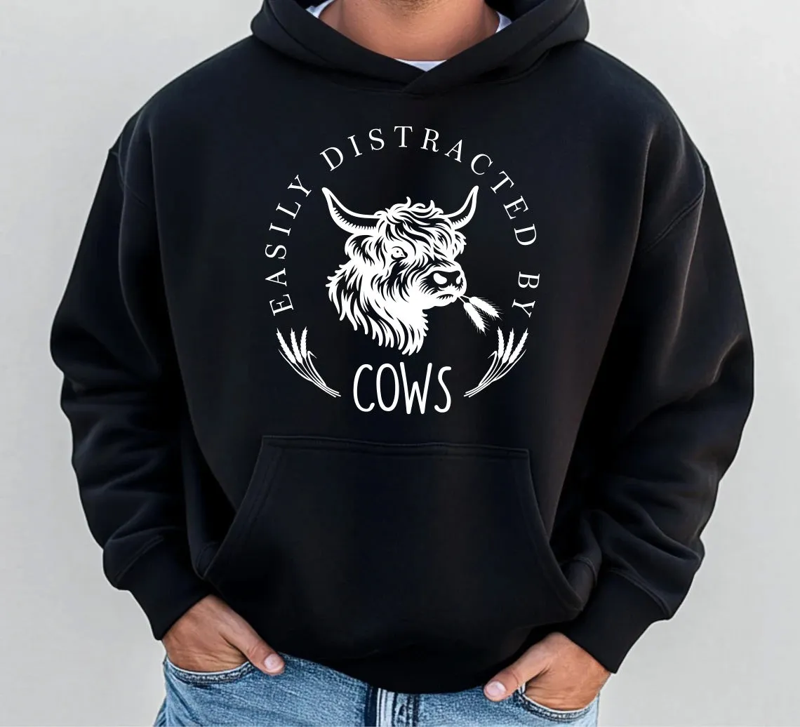 Easily Distracted By Cows Hoodie, Funny Cow Hoodie