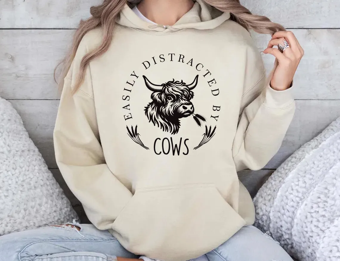 Easily Distracted By Cows Hoodie, Funny Cow Hoodie