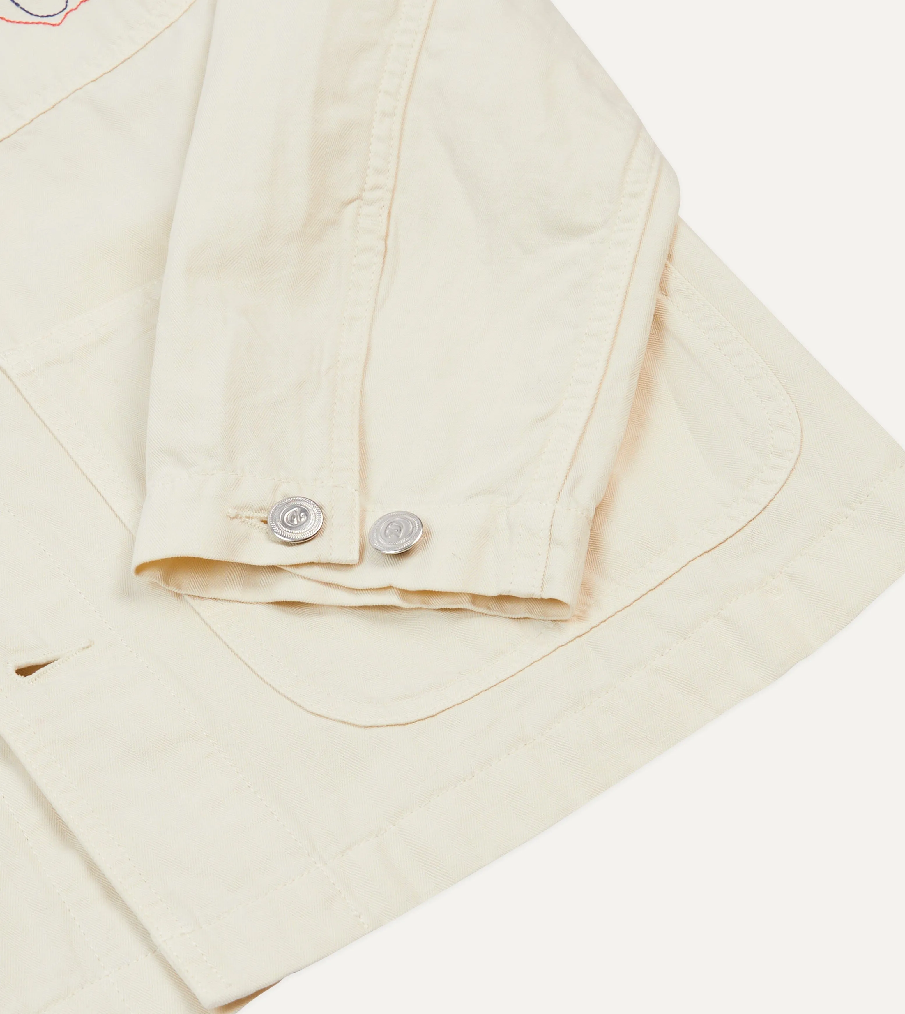 Ecru Cotton-Linen Herringbone Fatigue Jacket