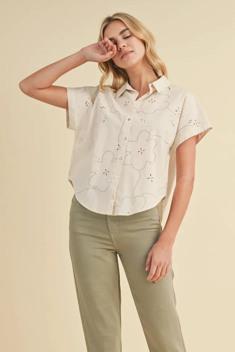 Ecru Floral Eyelet Blouse