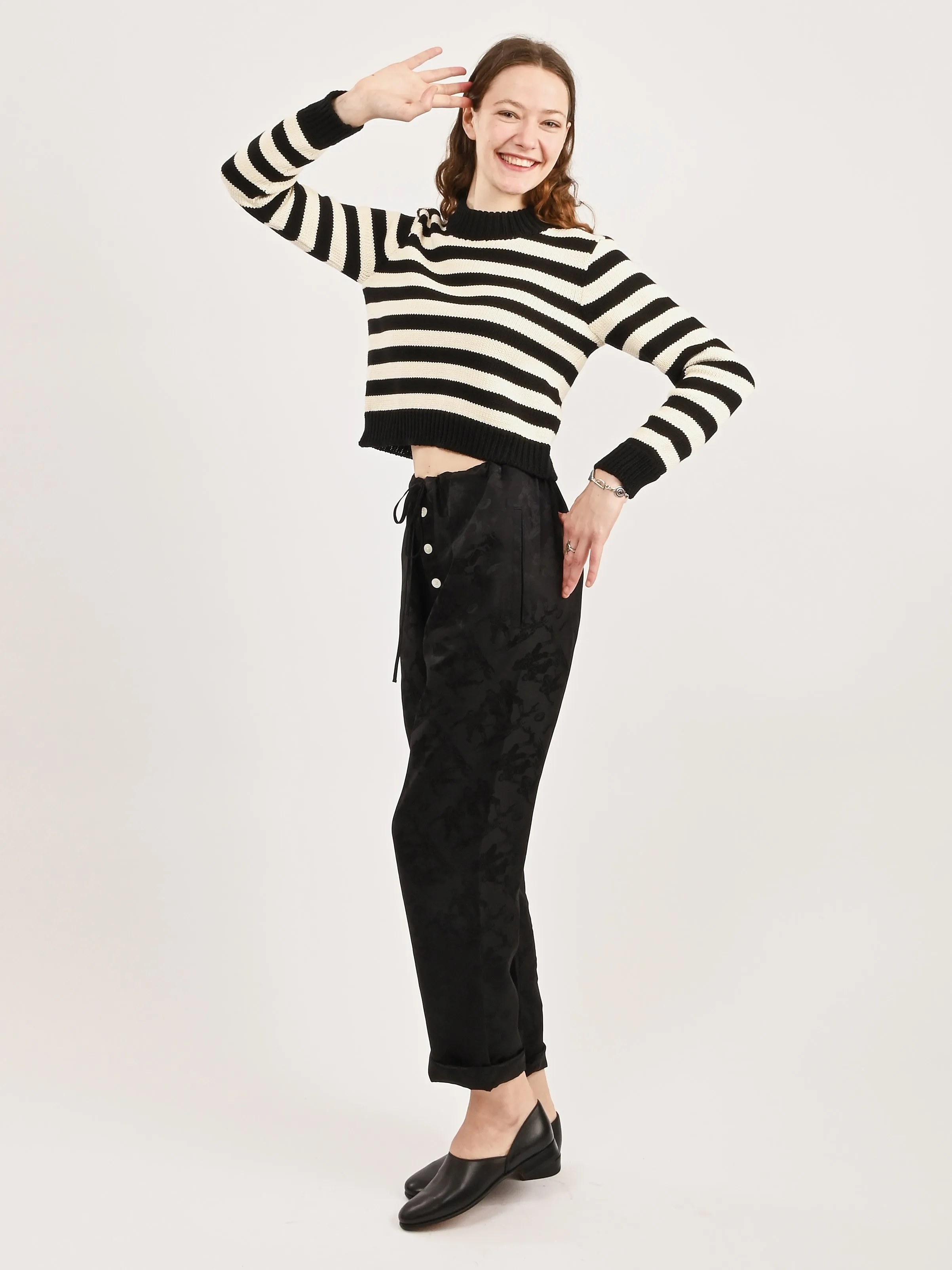 Ecru Stripe Shrunken Cotton Jumper