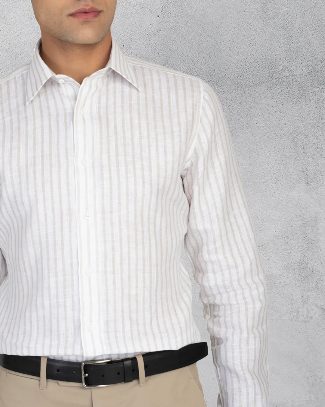 Ecru White Wide Stripes Linen Shirt