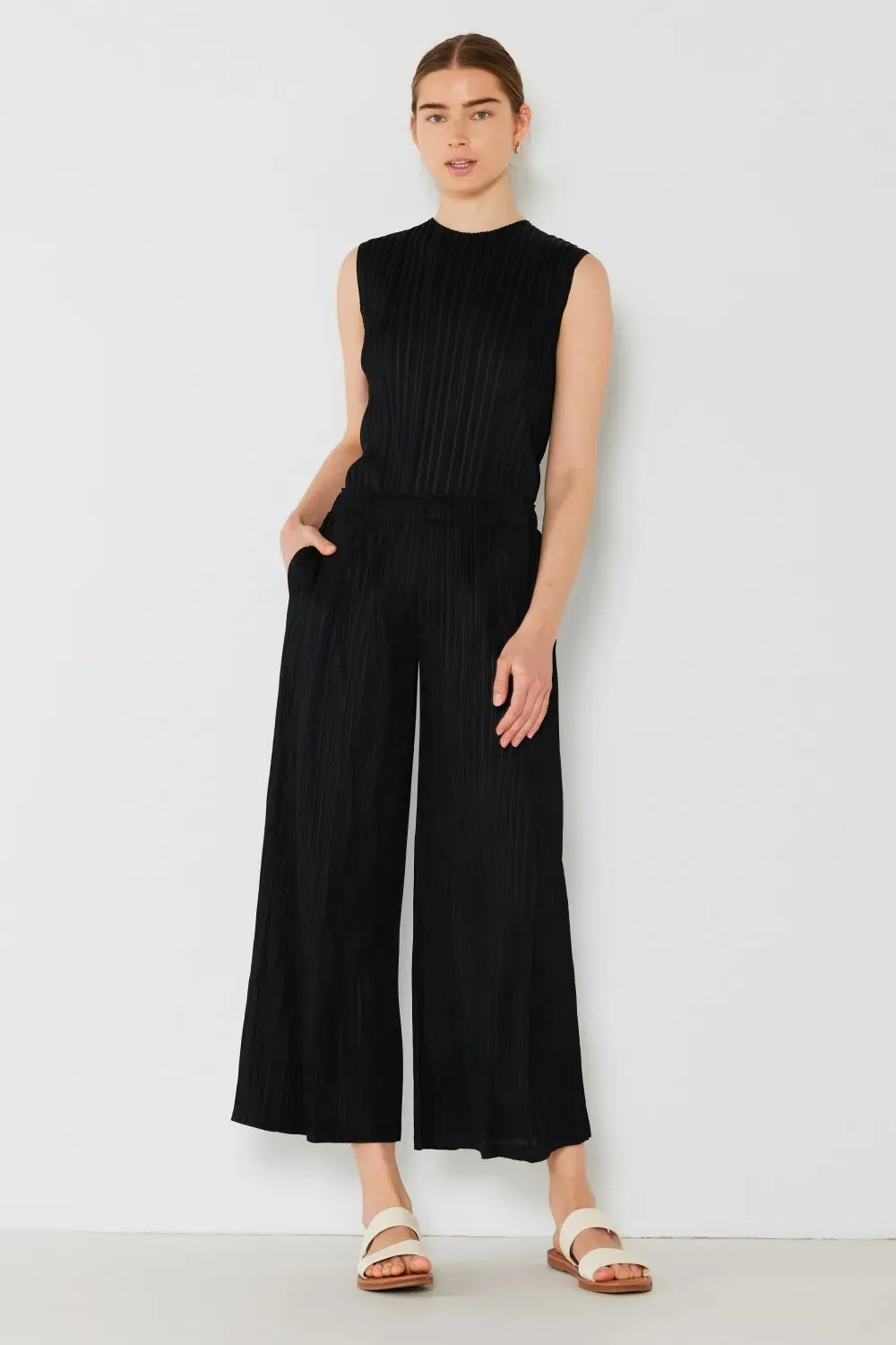 ed Wide-Leg Pants with Side Pleat Detail