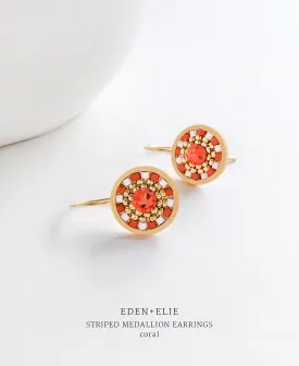 EDEN   ELIE Striped Medallion drop earrings - coral