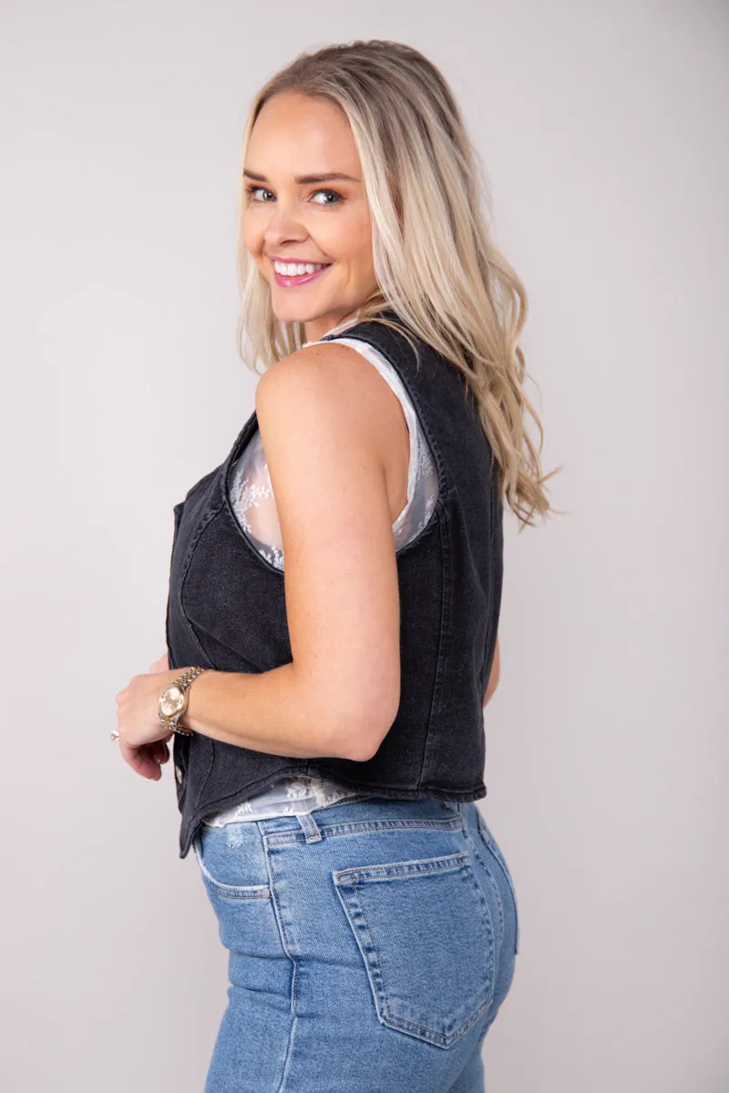 Edgy Refinement Denim Vest - FINAL SALE