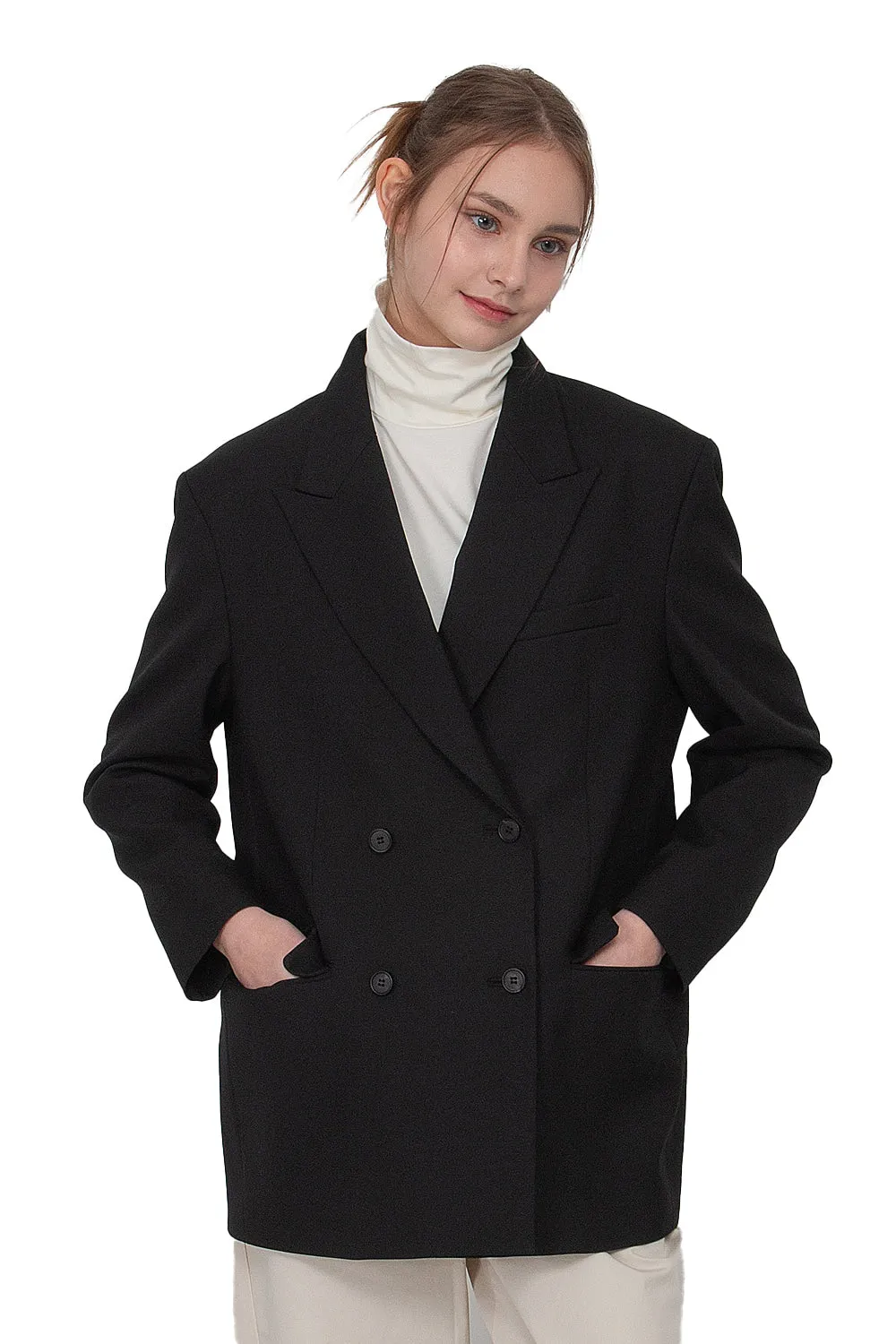 EDUARDO Double-Breasted Notched Lapel Oversized Wool Blend Women's Jacket.