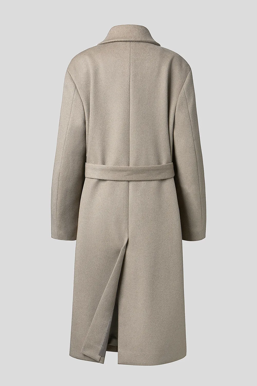 EDUARDO Women Belted Wool-Cashmere Single-Breasted Mac Balmacaan Long Coat.