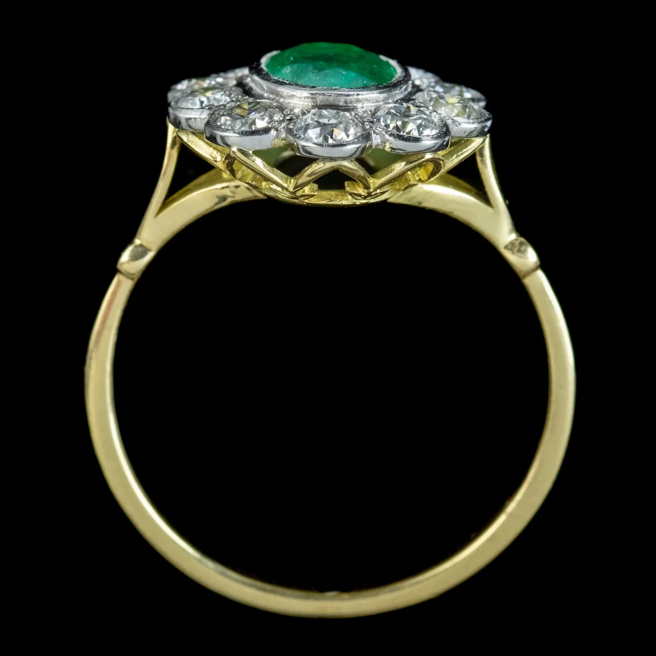 Edwardian Style Emerald Diamond Daisy Cluster Ring 1.2ct Emerald