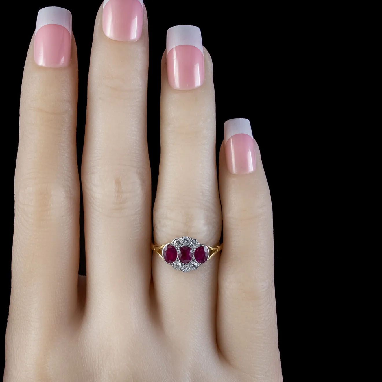 Edwardian Style Ruby Diamond Cluster Ring 18ct Gold 1.25ct Of Ruby