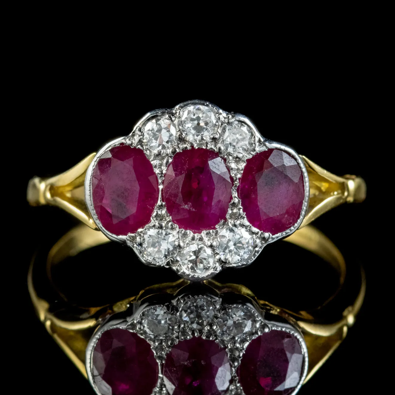 Edwardian Style Ruby Diamond Cluster Ring 18ct Gold 1.25ct Of Ruby