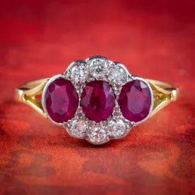 Edwardian Style Ruby Diamond Cluster Ring 18ct Gold 1.25ct Of Ruby