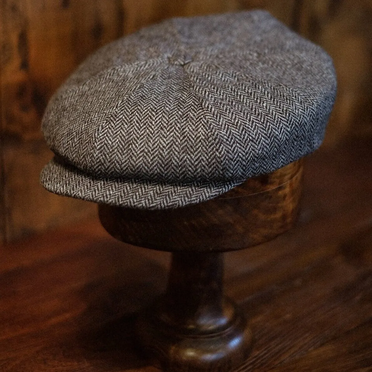 Eight Piece Classic Gray Herringbone Wool Newsboy Hat