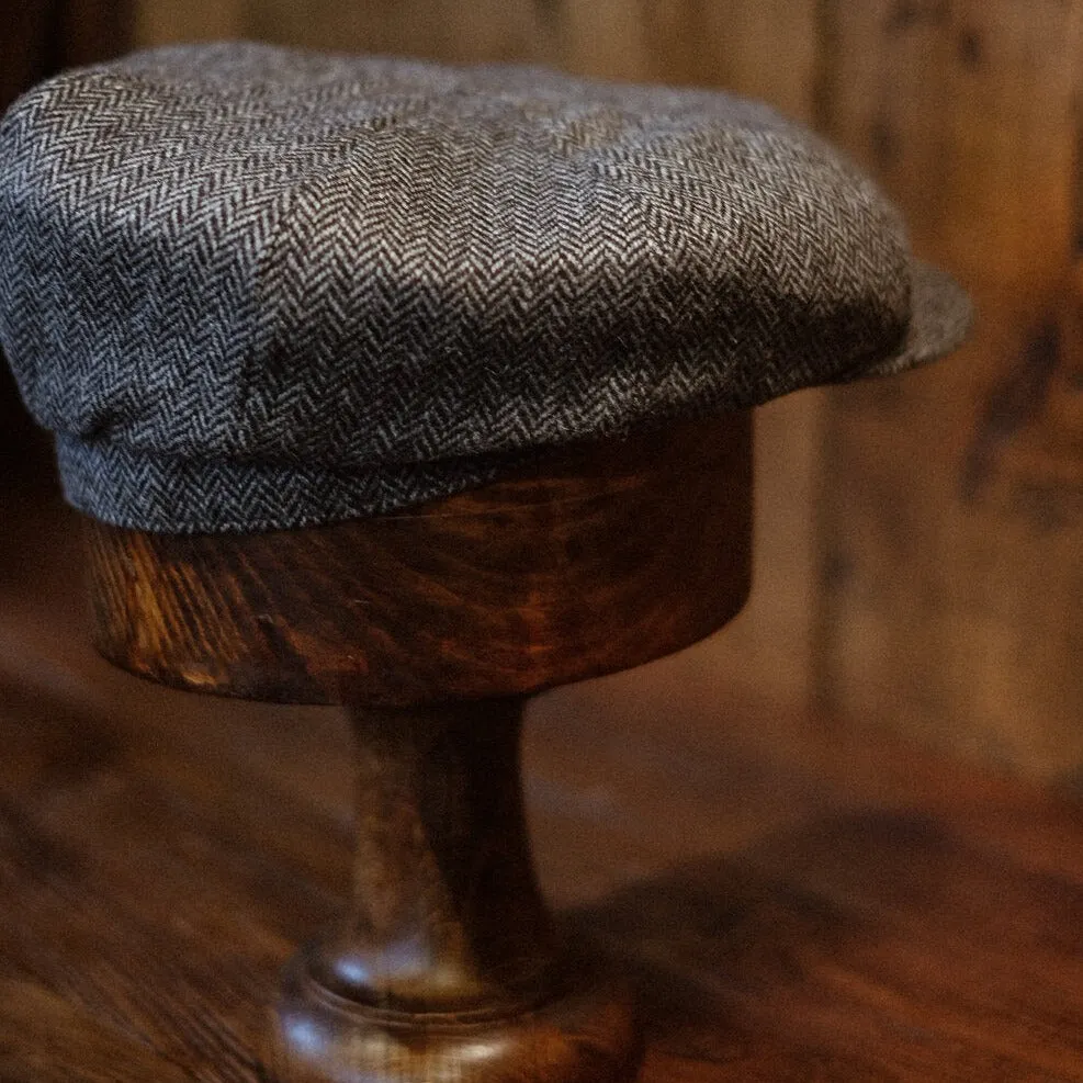 Eight Piece Classic Gray Herringbone Wool Newsboy Hat