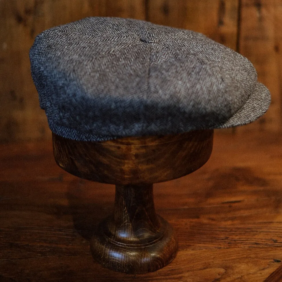 Eight Piece Classic Gray Herringbone Wool Newsboy Hat