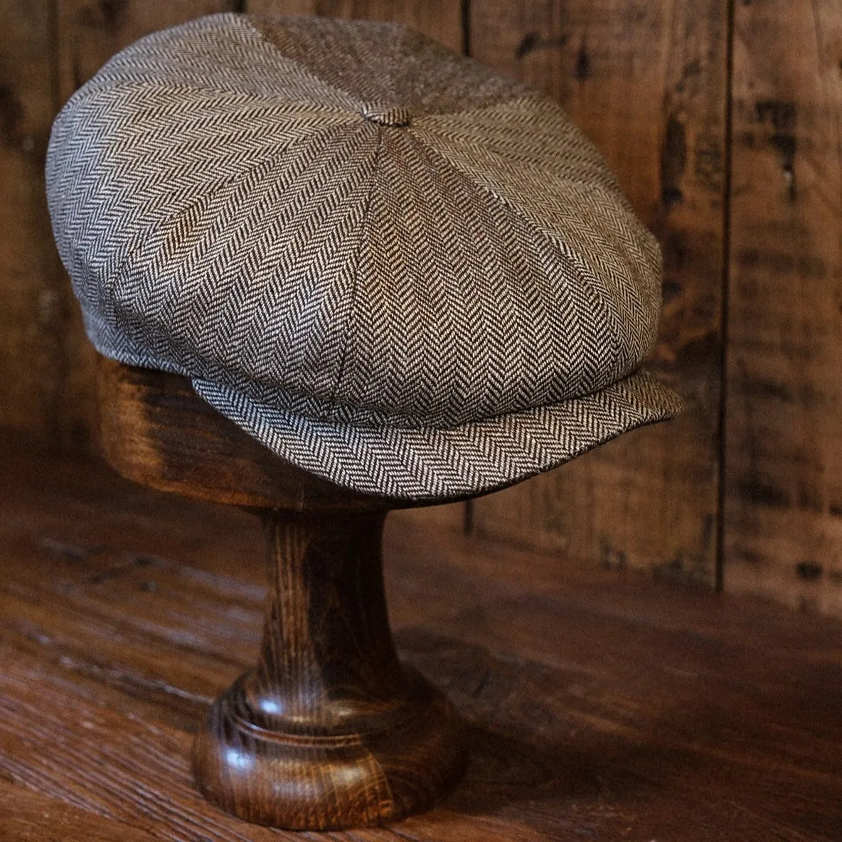 Eight Piece Grey Herringbone Linen Newsboy Cap