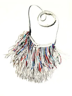 El Fleco Crossbody Fringe Bag White with Beads