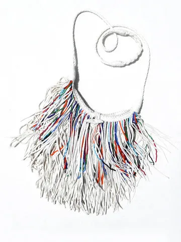 El Fleco Crossbody Fringe Bag White with Beads