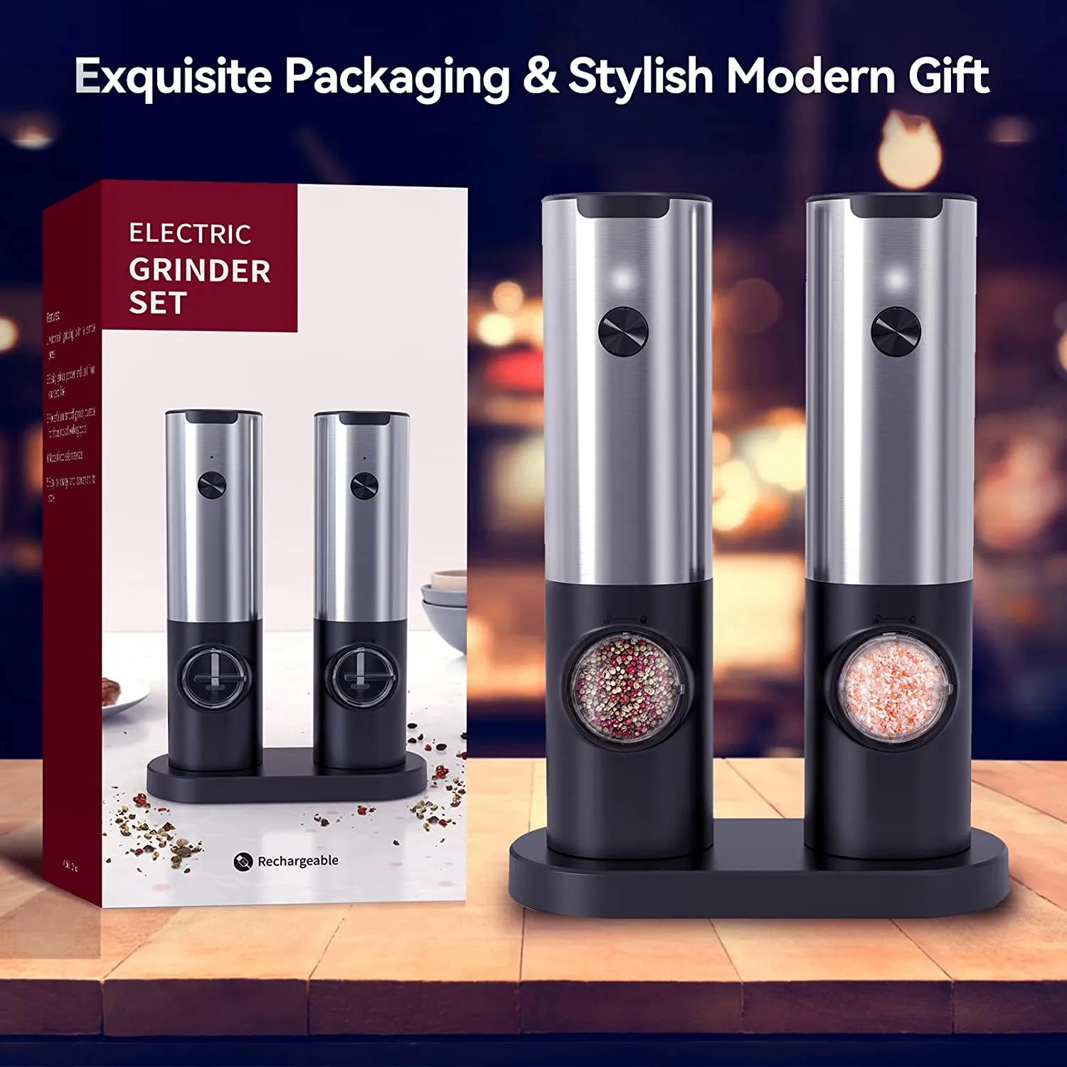 Electric Salt and Pepper Grinder Rechargeable & Automatic for Spices, Salt and Pepper, Herbs, Crystals