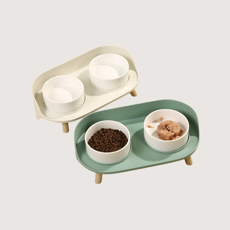 Elegant Bone China Double Pet Bowl Set with Ergonomic Design