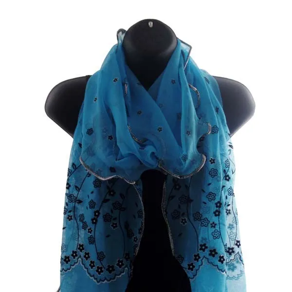 Elegant Flower Shaped Blue Womens Scarf Wrap