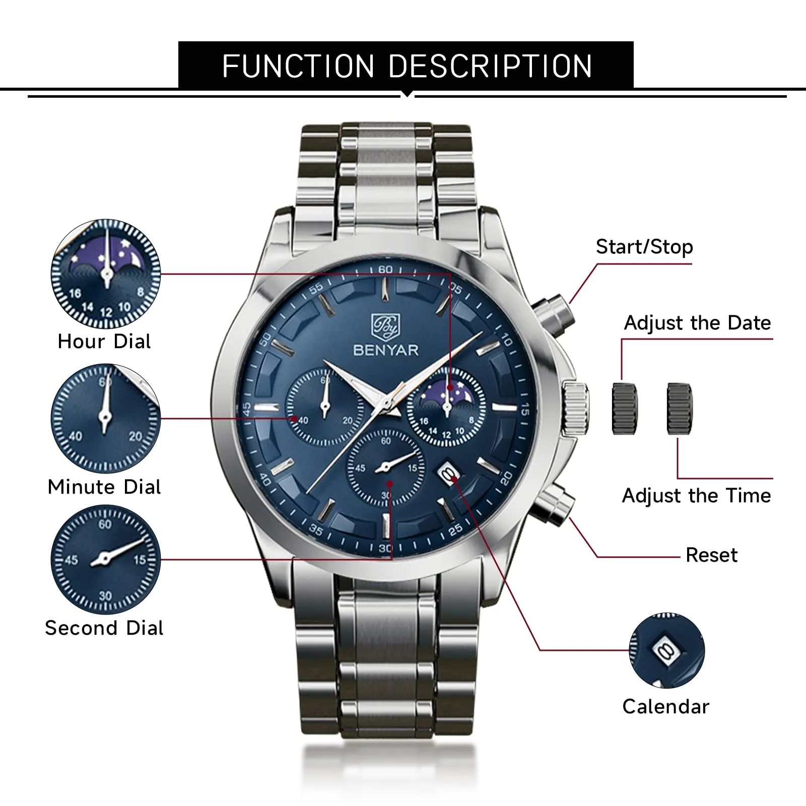 Elegant Men's Stainless Steel Analog Quartz Chronograph Watch