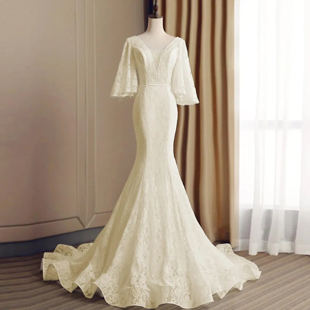 Elegant Mermaid Wedding Dress Backless Luxury Bridal Dress