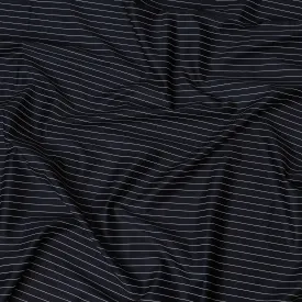 Elegant Navy Blue Cotton Shirting Fabric with Thin White Stripes, Satin Finish, 150 cm Wide-D19187