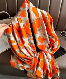 Elegant Orange Print Soft Comfy Silk Scarf ML2246