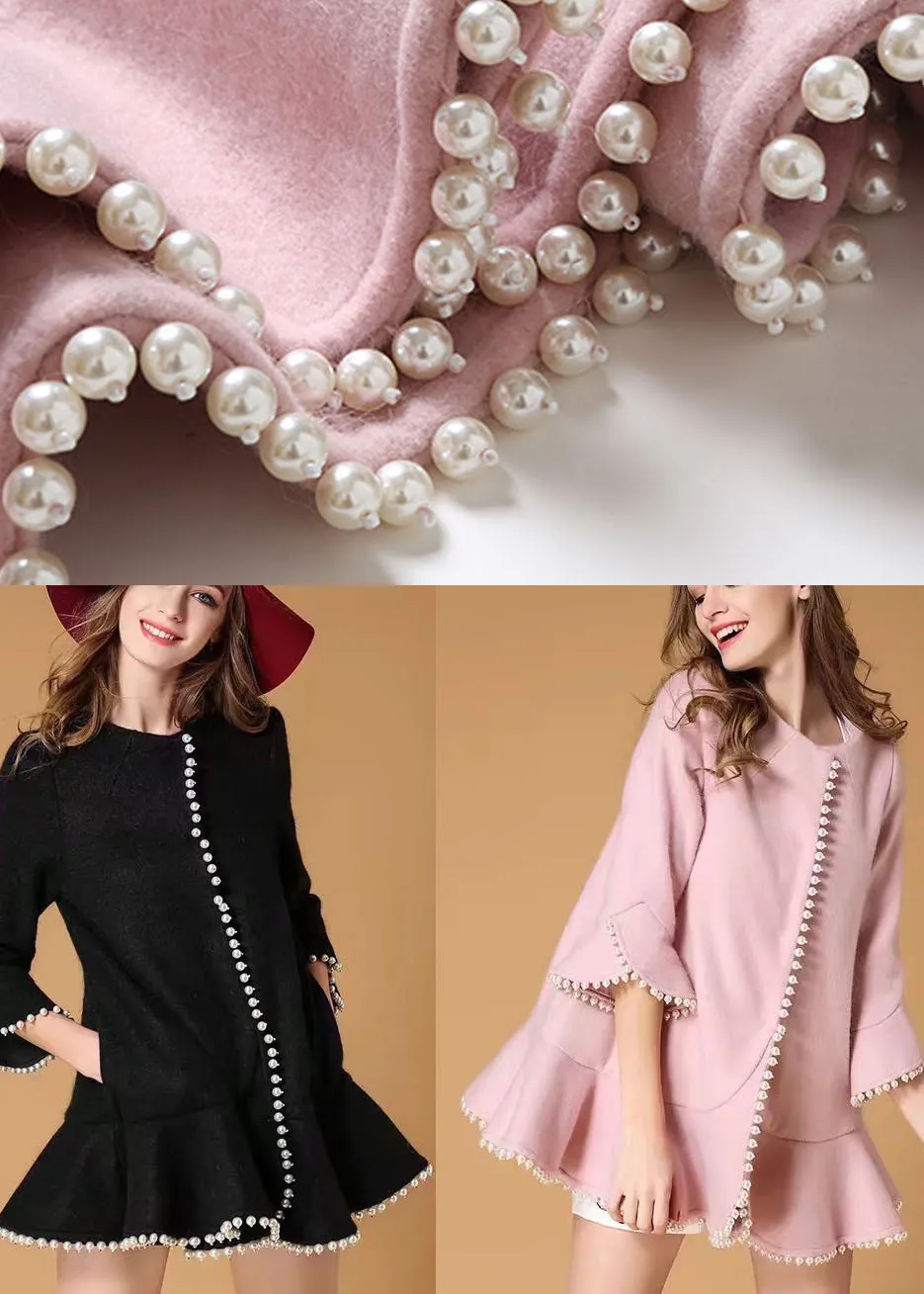 Elegant Pink Pockets Nail bead fashion Fall Woolen Coat