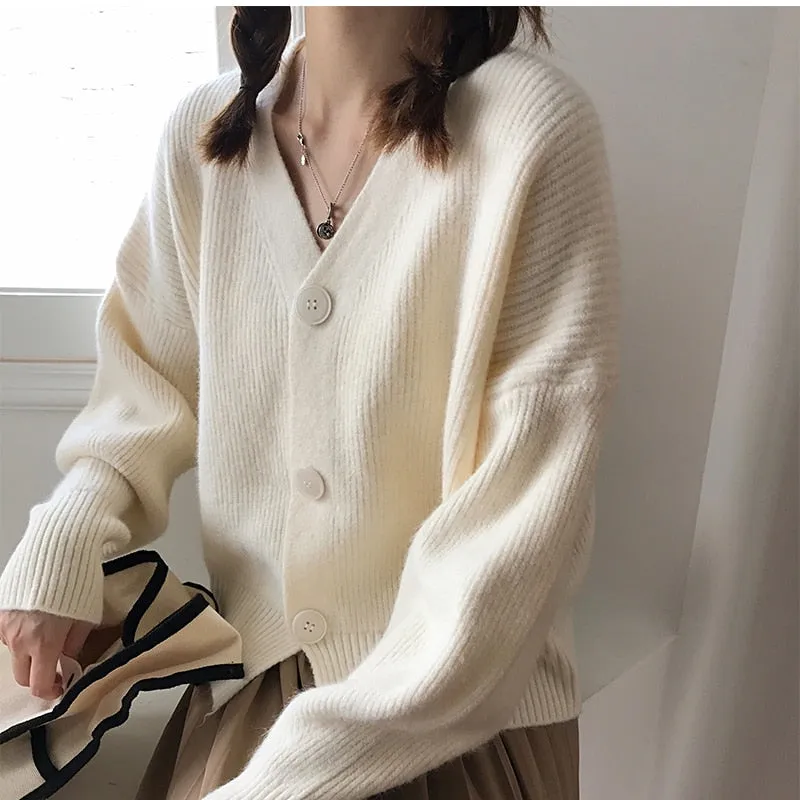 Elegant Women Cardigan Sweater Fashion V Neck Autumn Long Sleeve Knitted Jacket Designed Button Up Fall Ladies Sweater Coat