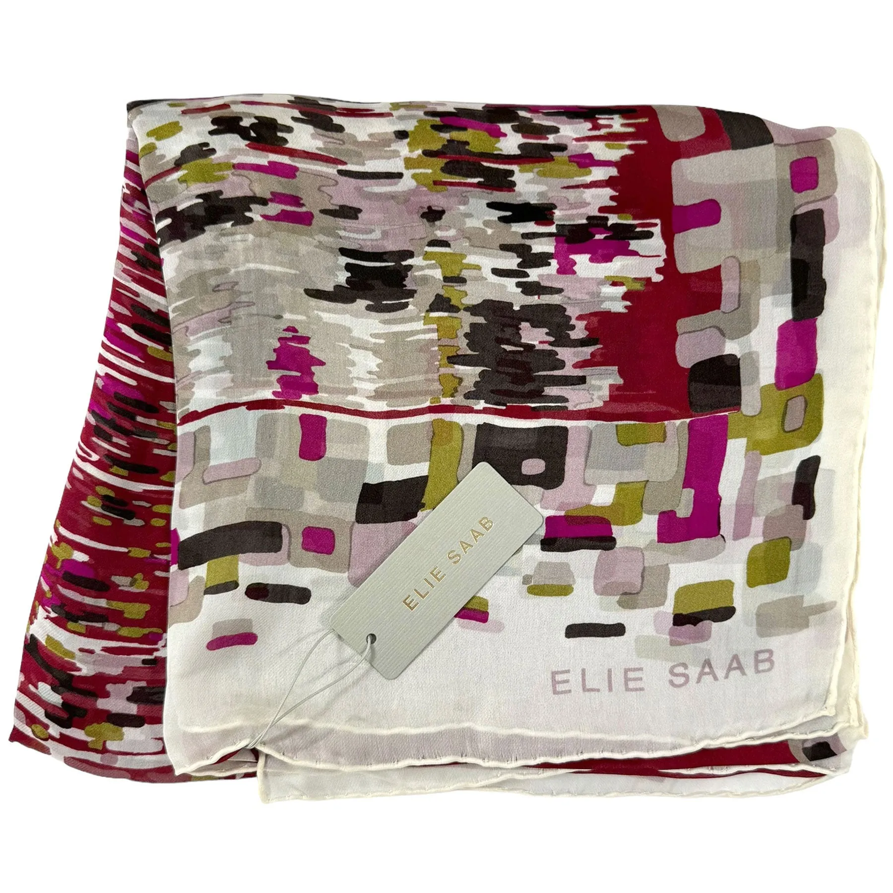 Elie Saab Scarf Bordeaux Fuchsia Gray Design - Chiffon Silk Designer Shawl SALE