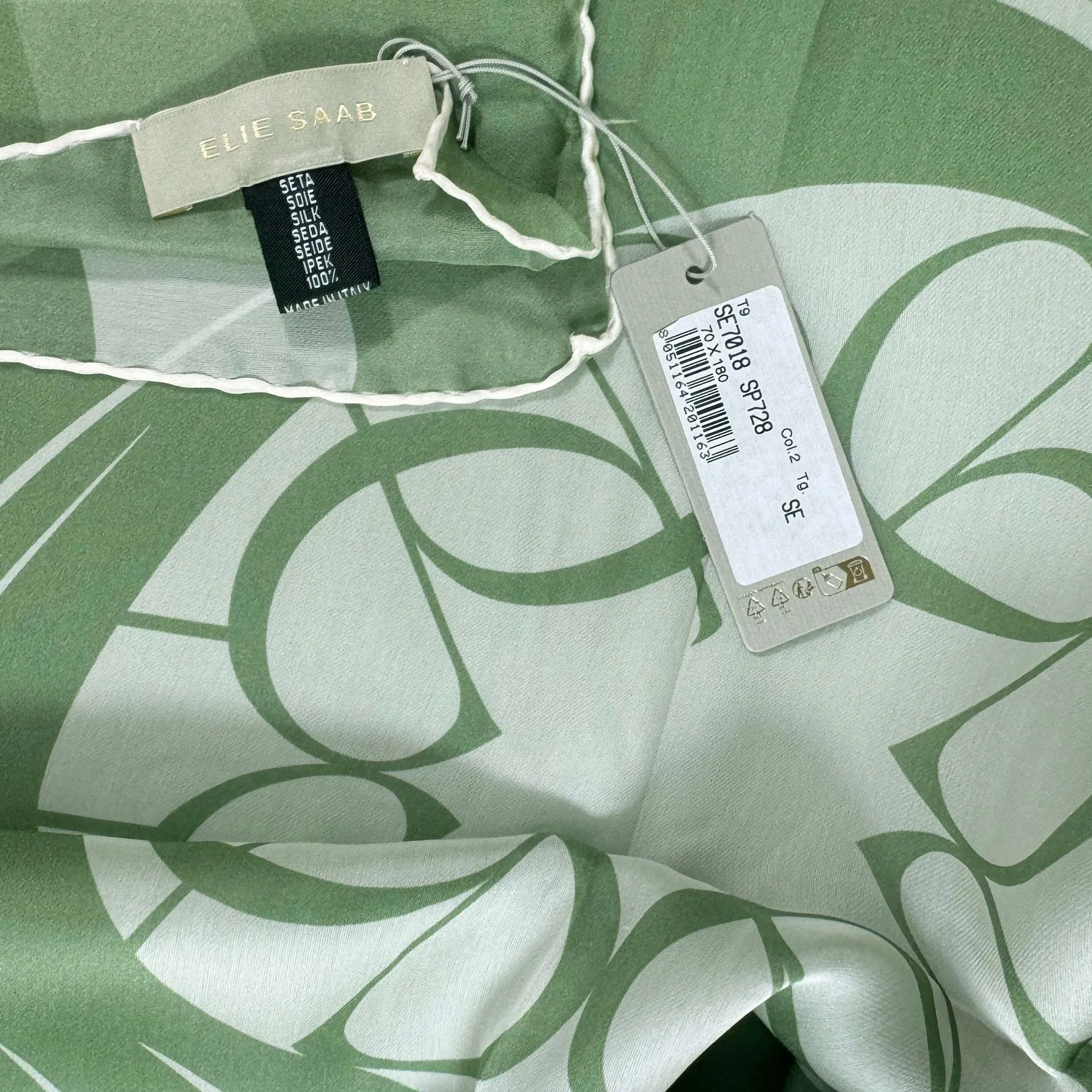 Elie Saab Scarf Green Logo - Chiffon Silk Designer Shawl