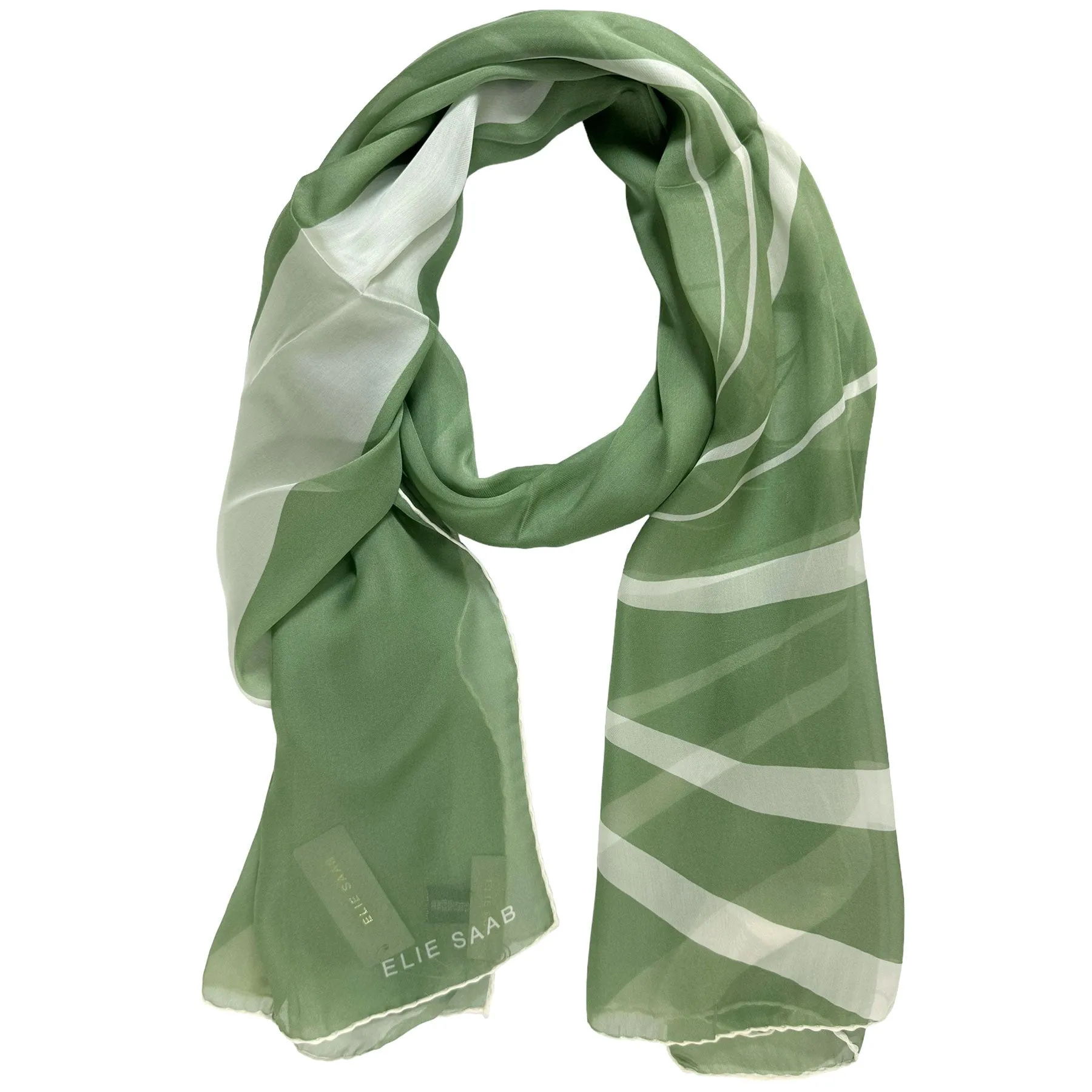 Elie Saab Scarf Green Logo - Chiffon Silk Designer Shawl