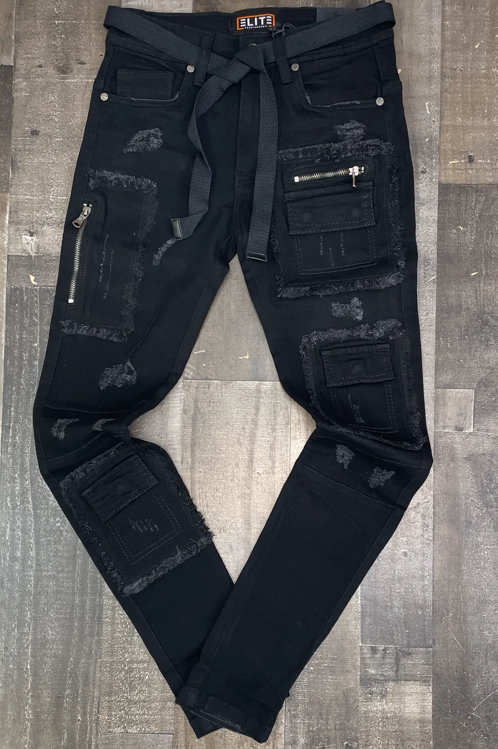 Elite Premium Denim - distressed w/ pocket denim jeans (black)