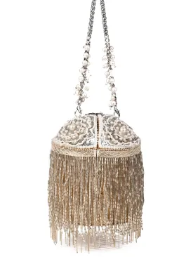 Ella Silver Georgette Handcrafted Bucket Bag