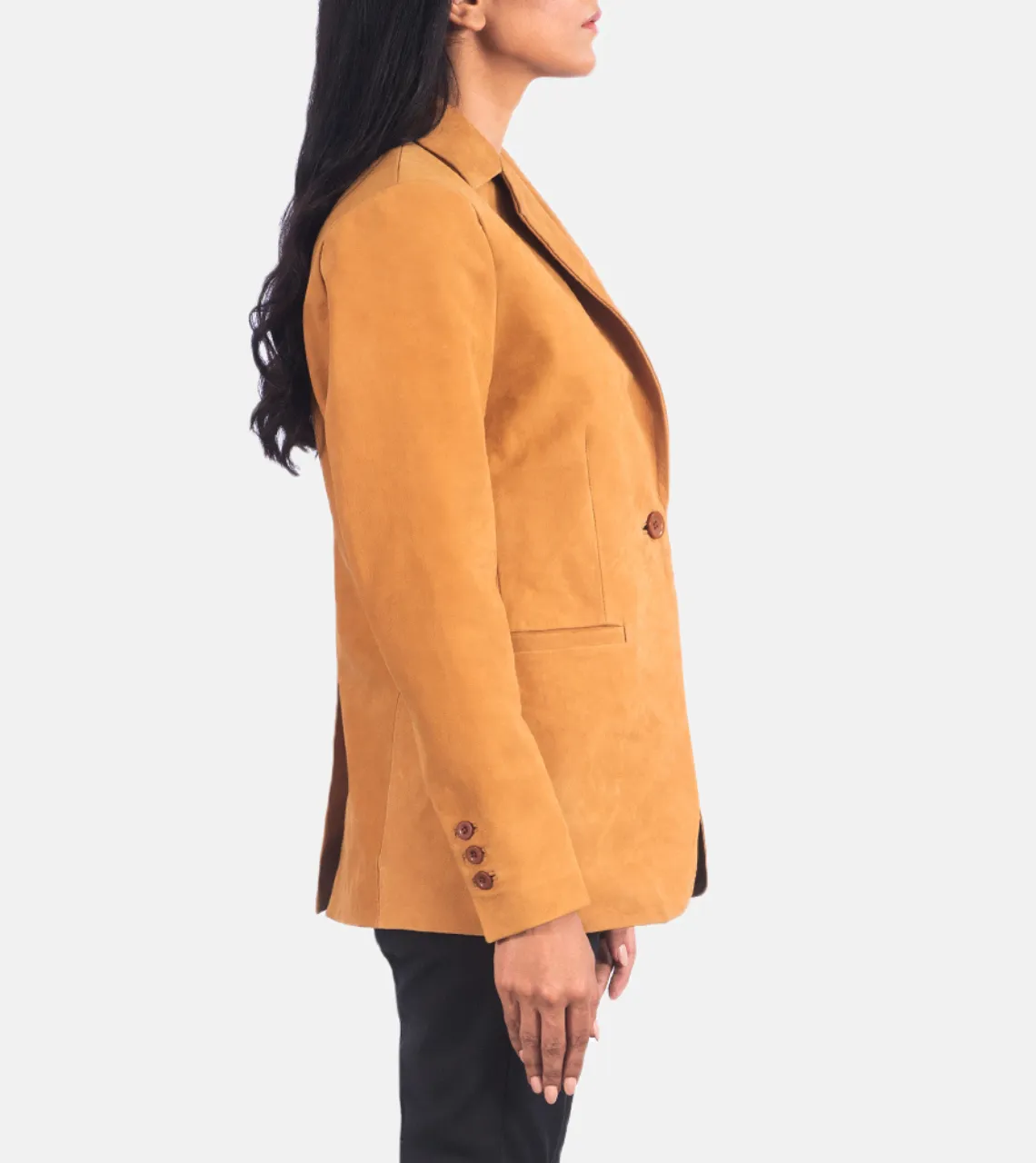 Elowynth Women's Yellow Suede Leather Blazer