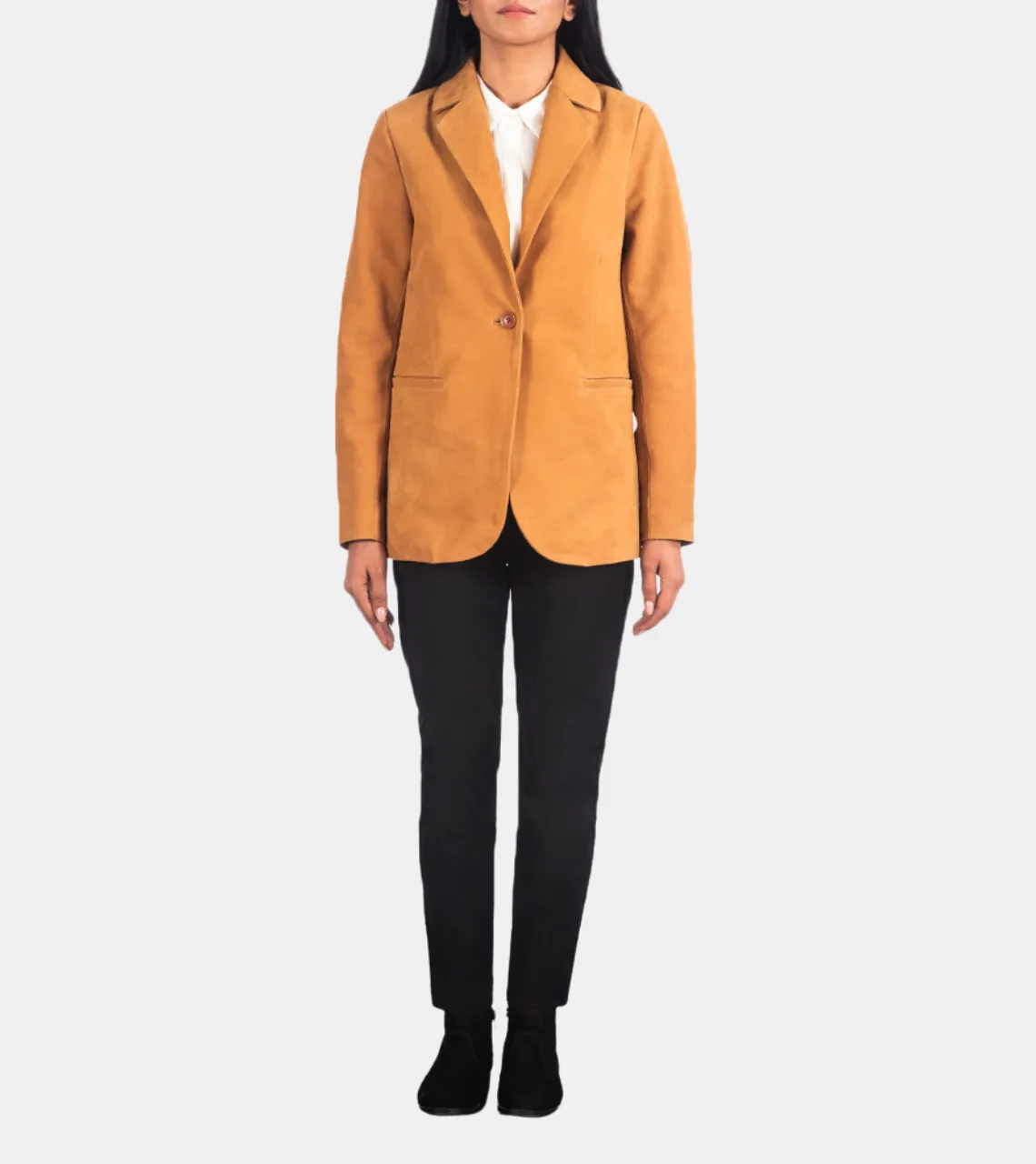 Elowynth Women's Yellow Suede Leather Blazer