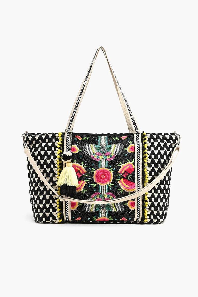 Embellished Tote with Pouch & Coin Black Butterfly