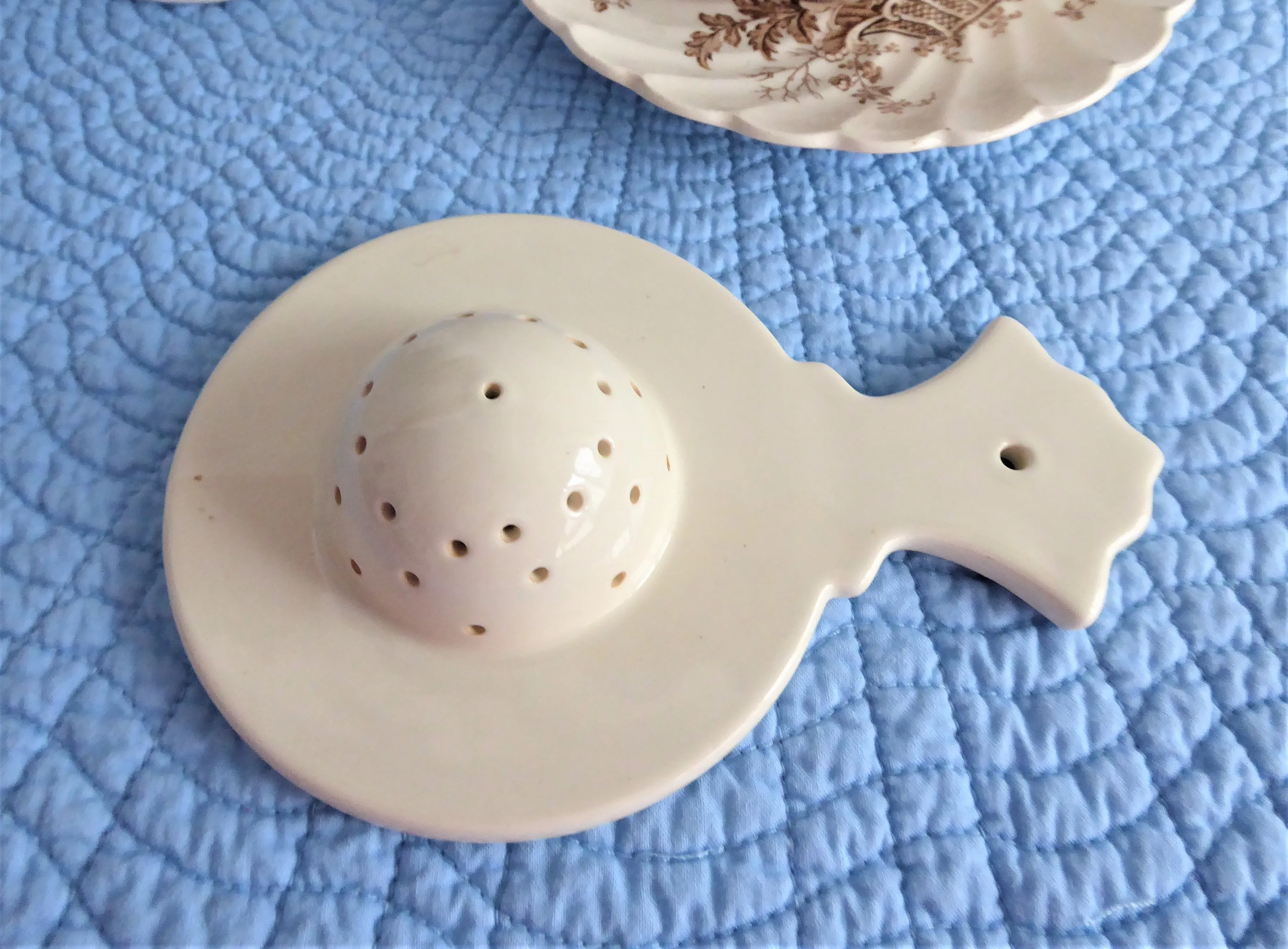 Embossed Cream Ware Tea Strainer Over The Cup 1970s Strain Tea Leaves