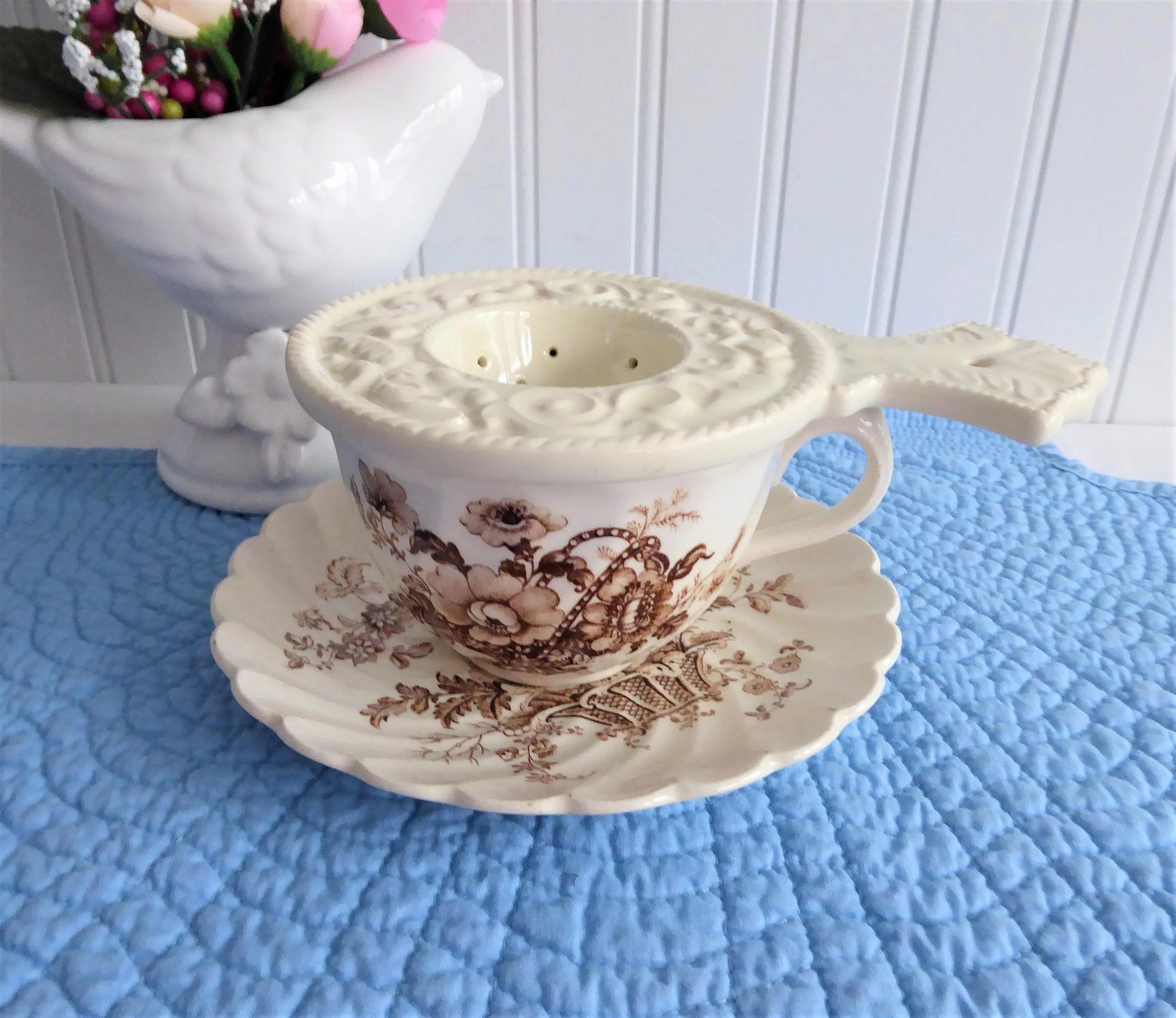 Embossed Cream Ware Tea Strainer Over The Cup 1970s Strain Tea Leaves