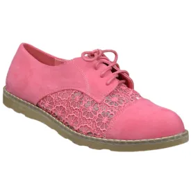 Embroidered Flower Lace Up Oxford Flats Pink Shoes For Women