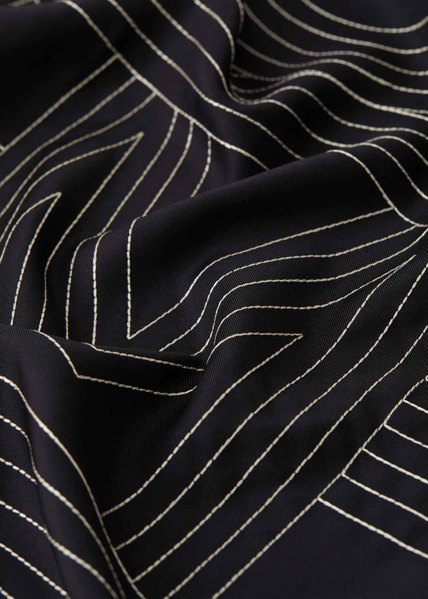 Embroidered monogram silk scarf black