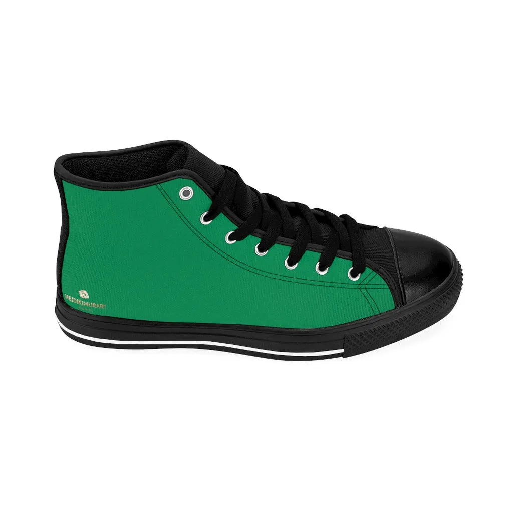 Emerald Green Men's High-top Sneakers, Solid Color Minimalist Designer Tennis Running Shoes