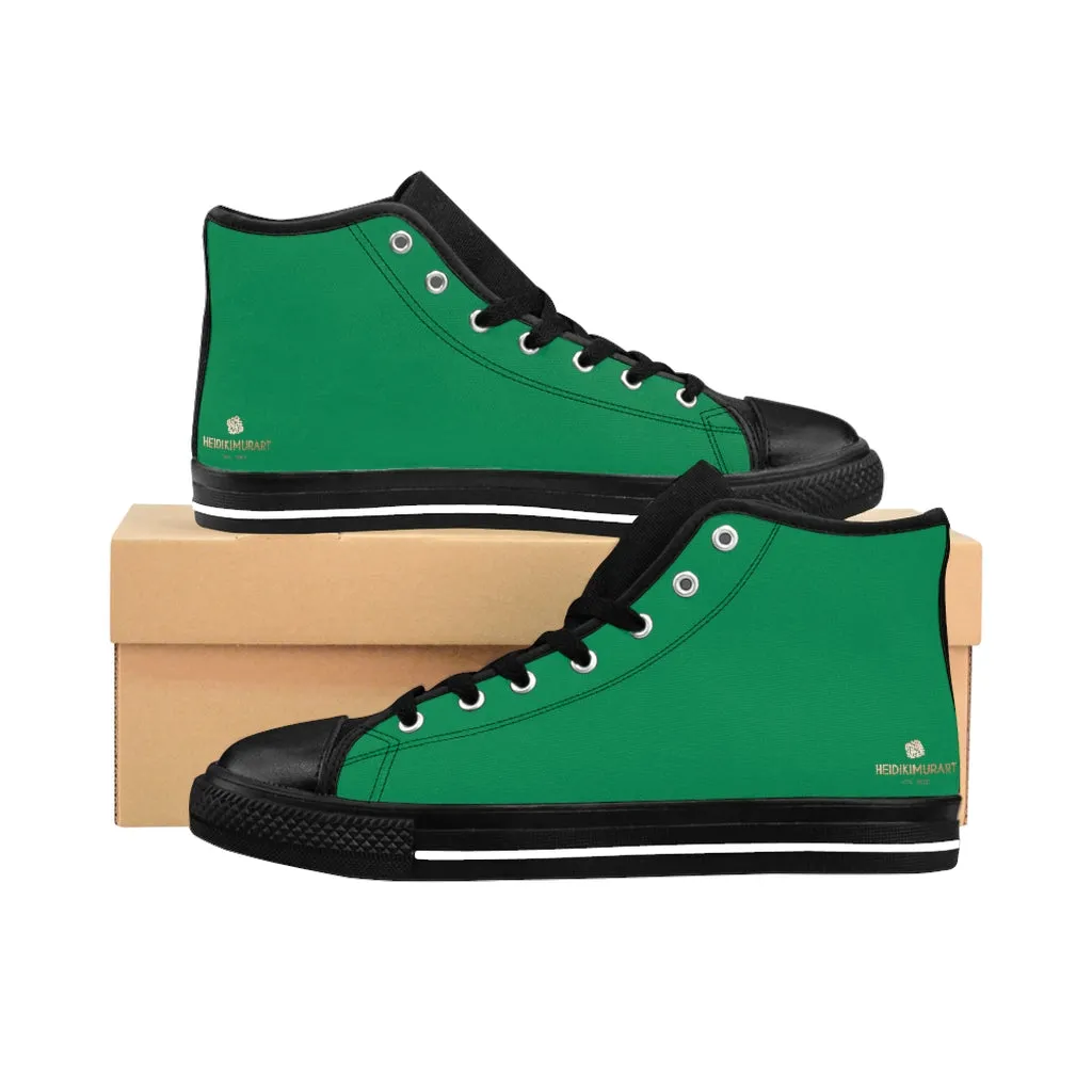 Emerald Green Men's High-top Sneakers, Solid Color Minimalist Designer Tennis Running Shoes