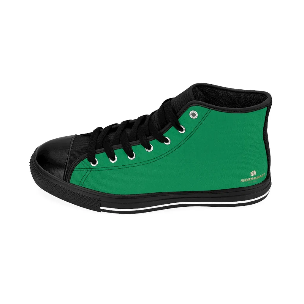 Emerald Green Men's High-top Sneakers, Solid Color Minimalist Designer Tennis Running Shoes