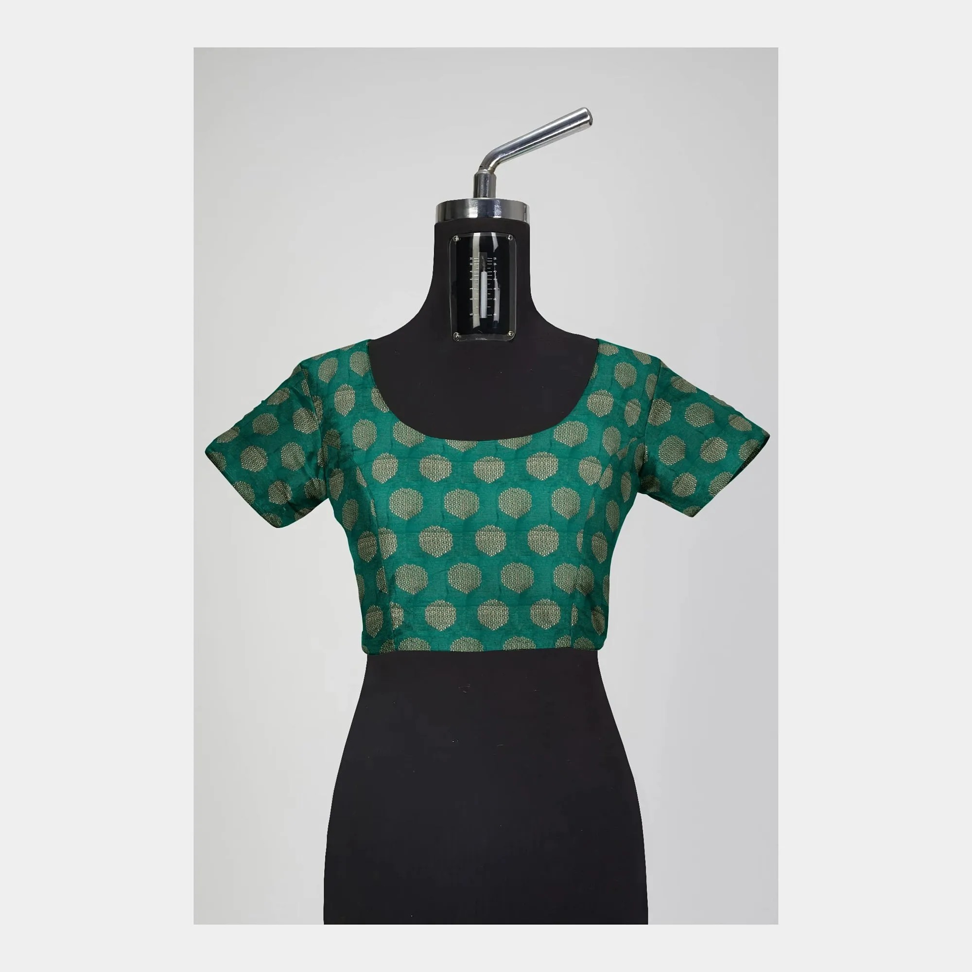 Emerald Green With Golden Geometricla Brocade Fabric