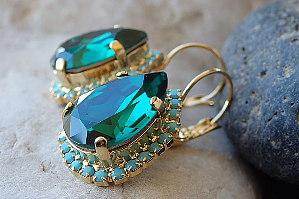 Emerald  turquoise earrings