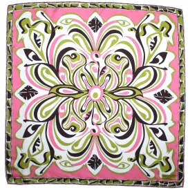 Emilio Pucci Scarf Pink Lime Black Swirl Floral - Twill Silk 36" Square Foulard