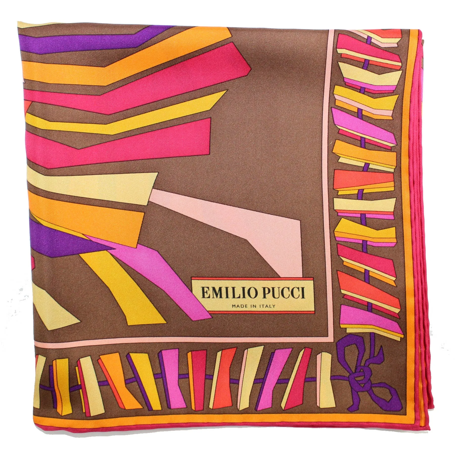 Emilio Pucci Silk Scarf Brown Signature Design - Large Twill Silk Square Scarf SALE